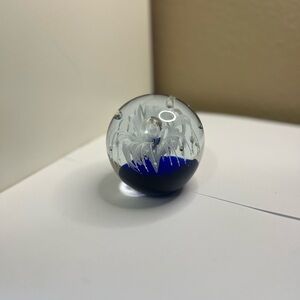 Hand Blown Art Glass Paperweight – Blue & White Jellyfish Design